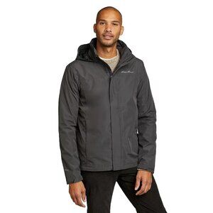 Eddie Bauer Mens Weatheredge Rainfoil Jacket Hooded Stormrepel DWR Midweight Dar